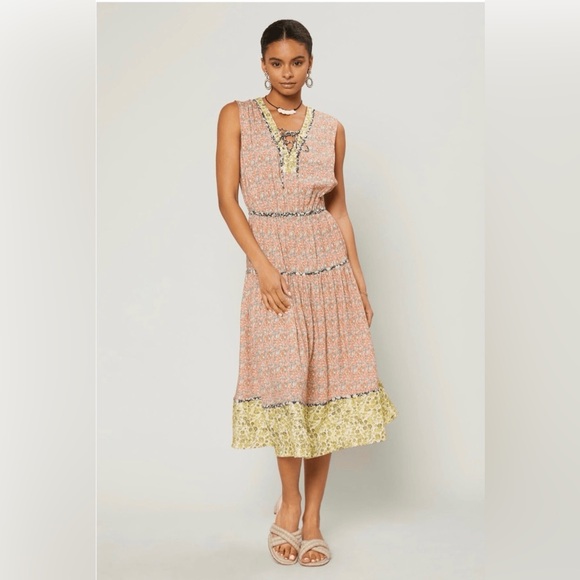 Anthropologie Dresses & Skirts - Anthropologie Current Air Sleeveless Linen Floral Midi Dress Cottagecore Boho M